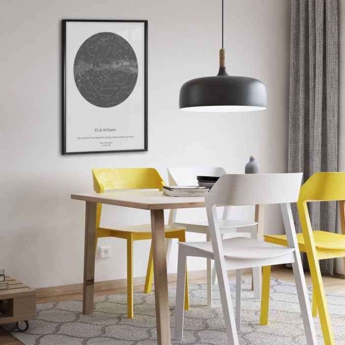 Personalised star map in dining room