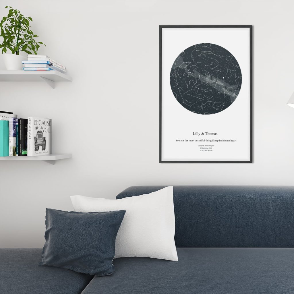 Personalised star map in living room