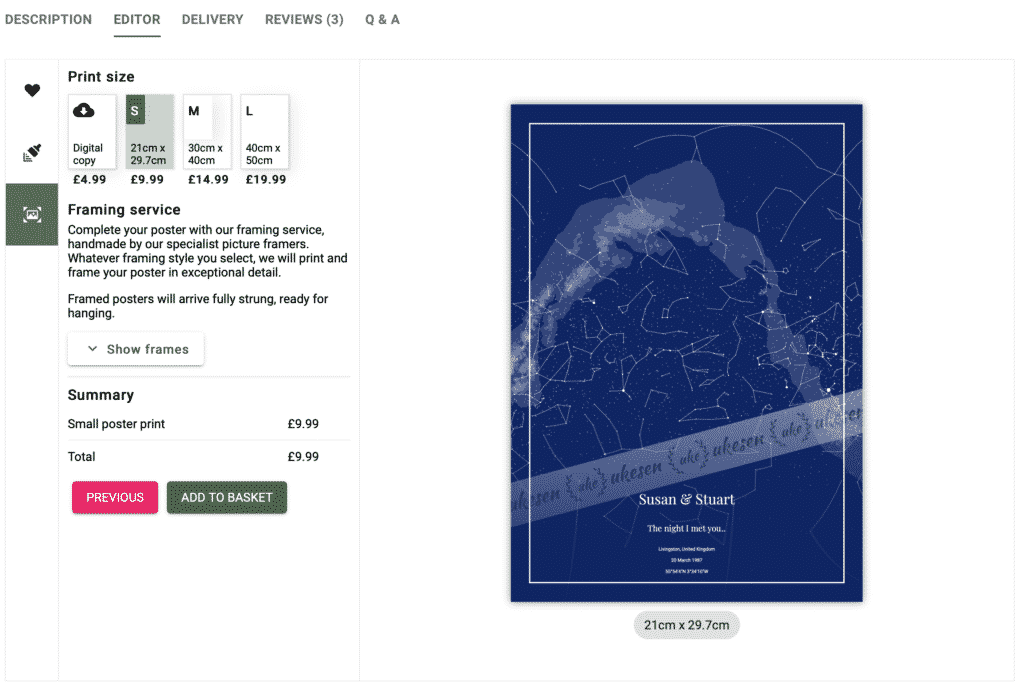Online star map maker poster sizes